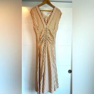Sandro Beige and White Striped Midi Dress